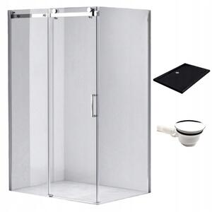 BPS-koupelny Obdĺžnikový sprchový kút KZ202A 100x90 chróm/transparent + vanička ST04A BL čierna