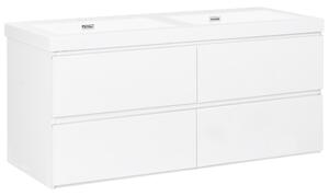 Závesná kúpeľňová skrinka s dvojitým umývadlom biela MDF 120 x 46 cm so 4 zásuvkami úložný priestor moderný štýl kúpeľňa