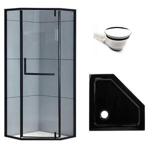 BPS-koupelny Päťuholníkový sprchovací kút KZ4026A BL 80x80 čierna/transparent + vanička ST07A BL čierna