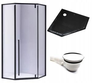 BPS-koupelny Päťuholníkový sprchovací kút BS07A 80x80 čierna/transparent + vanička ST07A BL čierna