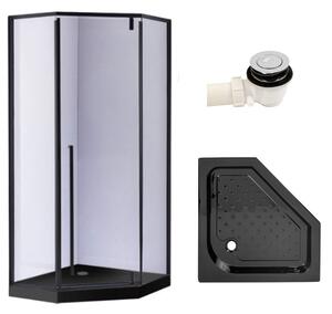 BPS-koupelny Päťuholníkový sprchovací kút BS07B 90x90 čierna/transparent + vanička SXL07B BL čierna