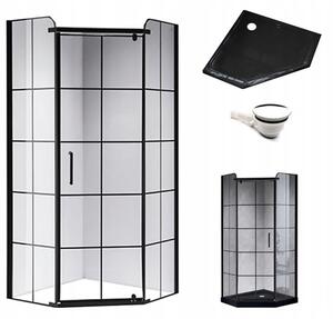 BPS-koupelny Päťuholníkový sprchový kút BS06B 90x90 čierna/transparent + vanička ST07B BL čierna