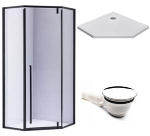 BPS-koupelny Päťuholníkový sprchovací kút BS07B 90x90 čierna/transparent + vanička ST07B WH biela
