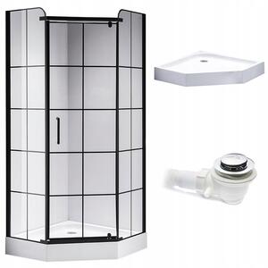 BPS-koupelny Päťuholníkový sprchovací kút BS06B 90x90 čierna/transparent + vanička SXL07B WH biela