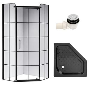 BPS-koupelny Päťuholníkový sprchovací kút BS06B 90x90 čierna/transparent + vanička SXL07B BL čierna
