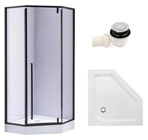 BPS-koupelny Päťuholníkový sprchovací kút BS07C 100x100 čierna/transparent + vanička SXL07C WH biela