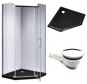 BPS-koupelny Päťuholníkový sprchovací kút KZ91A 80x80 chróm/transparent + vanička ST07A BL čierna