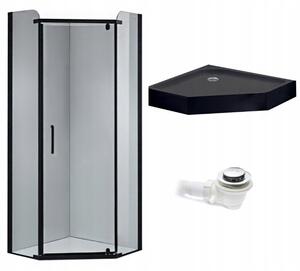 BPS-koupelny Päťuholníkový sprchový kút KZ91A BL 80x80 čierna/transparent + vanička SXL07A BL čierna