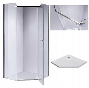 BPS-koupelny Päťuholníkový sprchovací kút KZ91A 80x80 chróm/transparent + vanička ST07A WH biela