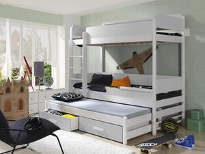 Detská poschodová posteľ pre troch 80x180 MEDEBACH - biela / šedá, ľavé prevedenie