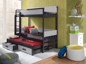 Detská poschodová posteľ pre troch 80x180 MEDEBACH - grafitová / šedá, ľavé prevedenie