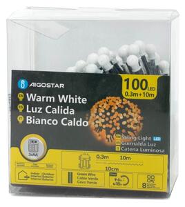 Aigostar - LED vonkajší vianočný reťazec 100xLED/8 funkcií 3xAA 10,3m IP44 teplá biela