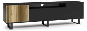 TV stolík s nožičkami ROSS, 200x56x40, čierna mat/dub