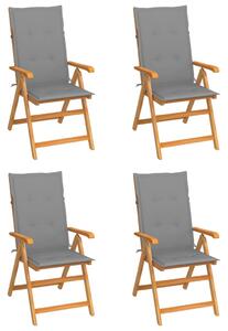 Záhradné stoličky 4 ks, sivé podložky, tíkový masív