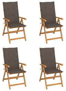 Záhradné stoličky 4 ks so sivohnedými podložkami teakový masív