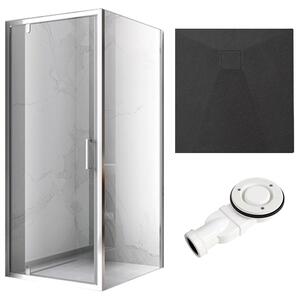 BPS-koupelny Štvorcový sprchový kút KZ04C 90x90 chróm/transparent + vanička RIKO BL čierna