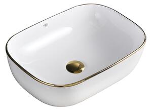 BPS-koupelny Keramické umývadlo na dosku MILO WH GL 455 45,5x32,5 cm, biele/zlaté