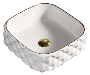 BPS-koupelny Keramické umývadlo na dosku PEARL WH GL 400 40x40 cm, biela/zlatá