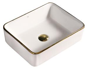 BPS-koupelny Keramické umývadlo na dosku LUXO WH GL 480 48x37 cm, biela/zlatá