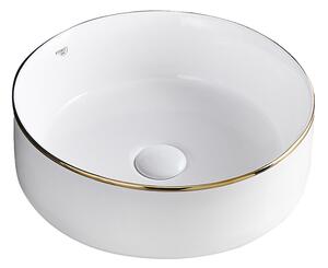 BPS-koupelny Keramické umývadlo na dosku LAVA WH GL 360 ø36 cm, biele/zlatý lem