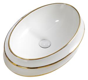 BPS-koupelny Keramické umývadlo na dosku YOKO WH GL LN 600 60x40 cm, biele/zlatý prúžok