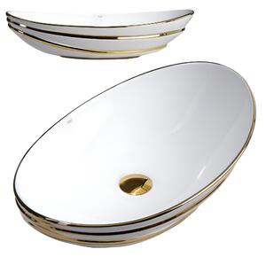 BPS-koupelny Keramické umývadlo na dosku LAVI WH GL LN 625 62x36 cm, biela / zlatá lesk