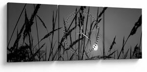 Obraz - Lúka so západom slnka (s hodinami) (90x30 cm)