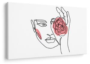 Obraz - Line art tvár s ružou (90x60 cm)