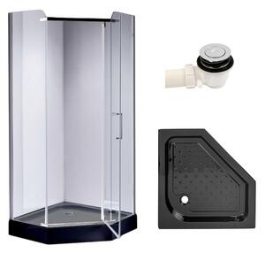 BPS-koupelny Päťuholníkový sprchový kút KZ91B 90x90 chróm/transparent + vanička SXL07B BL čierna