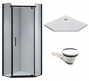 BPS-koupelny Päťuholníkový sprchovací kút KZ91A BL 80x80 čierna/transparent + vanička ST07A WH biela
