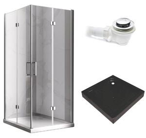 BPS-koupelny Štvorcový sprchový kút KZ08C 90x90 chróm/transparent + vanička SXL02B BL čierna