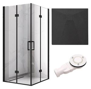 BPS-koupelny Štvorcový sprchový kút KZ08C BL 90x90 čierny/transparent + vanička RIKO BL čierna