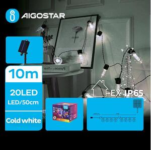 Aigostar - LED solárny reťazec 20xLED/8 funkcií 11,5m IP65 studená biela