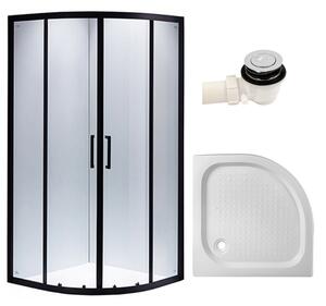 BPS-koupelny Štvrťkruhový sprchový kút BS01B 90x90 cm čierna/transparent + vanička SXL01B biela