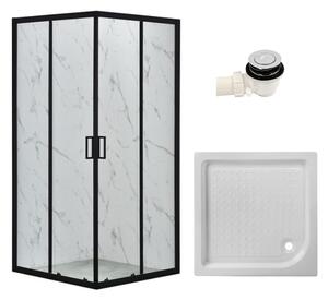 BPS-koupelny Štvorcový sprchový kút BL31A 80x80 čierna/transparent + vanička SXL02A biela