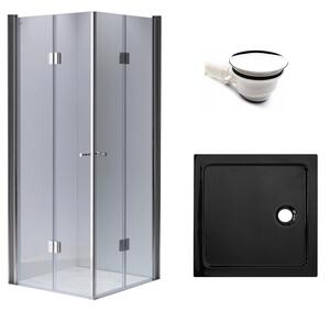 BPS-koupelny Štvorcový sprchový kút KZ1290C 100x100 chróm/transparent + vanička ST06A BL čierna