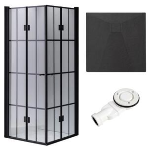 BPS-koupelny Štvorcový sprchový kút BS08B-M 90x90 čierna/transparent + vanička RIKO BL čierna