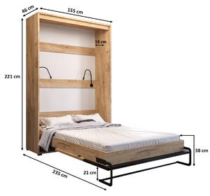 Sklápacia posteľ 140 Cassie (craft zlatý + čierna matná) (vertikálna) (s osvetlením). Vlastná spoľahlivá doprava až k Vám domov. 1042168