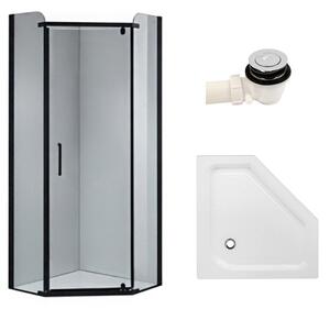 BPS-koupelny Päťuholníkový sprchovací kút KZ91A BL 80x80 čierna/transparent + vanička SXL07A WH biela