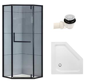 BPS-koupelny Päťuholníkový sprchovací kút KZ4026A BL 80x80 čierna/transparent + vanička SXL07A WH biela