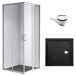 BPS-koupelny Štvorcový sprchový kút KZ93C 100x100 chróm/transparent + vanička ST06A BL čierna