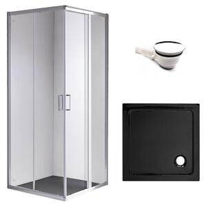BPS-koupelny Štvorcový sprchový kút KZ93D 70x70 chróm/transparent + vanička ST02C BL čierna