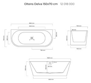 Oltens Delva nástenná vaňa 150x70 cm oválne biela 12018000