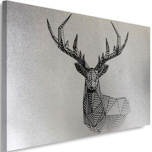 Obraz na plátně, Geometrická hlava jelena na stříbro - 60x40 cm