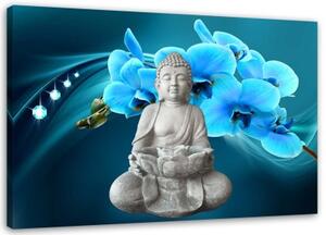 Obraz na plátně Modrá orchidej Buddha - 100x70 cm