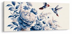 Obraz - Kolibríky nad kvetinou (120x50 cm)