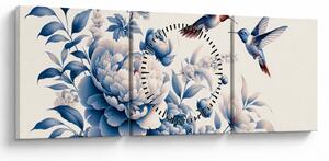 Obraz - Kolibríky nad kvetinou (s hodinami) (90x30 cm)