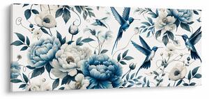 Obraz - Kolibríky s kvetmi (120x50 cm)