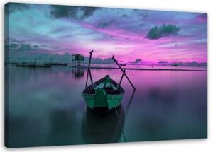 Obraz na plátně Loď na fialovém jezeře - 100x70 cm