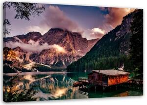 Obraz na plátně Chata u horského jezera - 90x60 cm